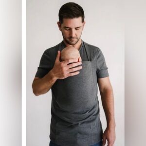 Lalabu Dad Shirt Baby Wearing V-Neck Short Sleeve Tee Kangaroo Pocket Grey Large